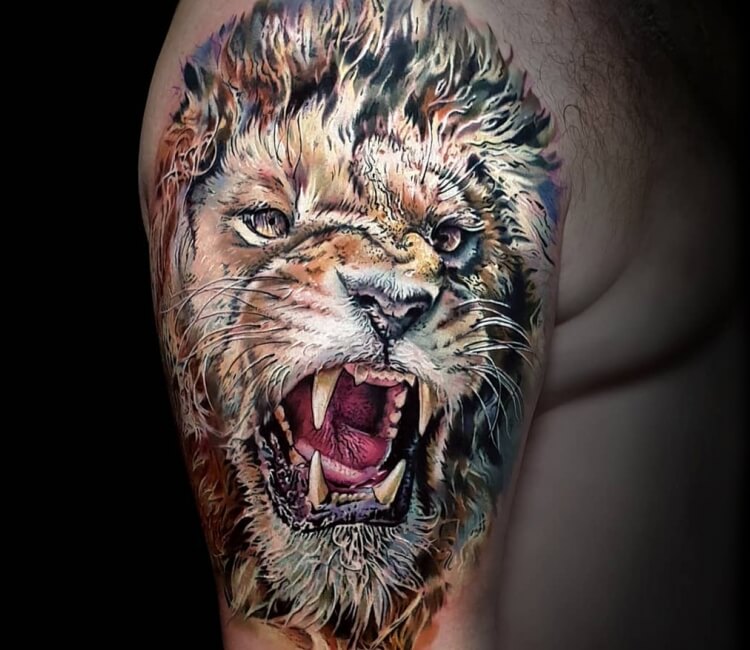 Eye-Catching Lion Tattoo by Tattoo artist Mukesh from Rks Tattoo